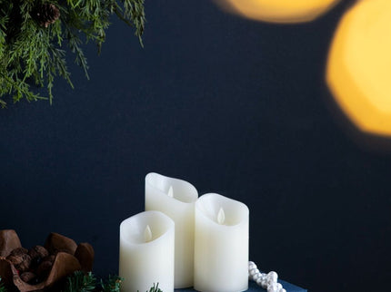 Flickering LED Candles With Remote Timer (Set of 3) - Ivory