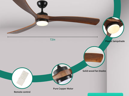 Solid Wood Ceiling Fan With Lights And Remote Control Indoor Outdoor Ceiling Fan 3 Wooden Blades Modern Ceiling Fan For Porch Living Room Bedroom