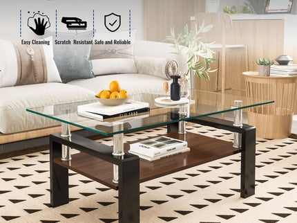 Modern Rectangular Coffee Table With Tempered Glass Top Layer, Table For Living Room - Transparent