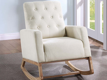 Rocker Chair With Tufted Back - Beige / Ivory