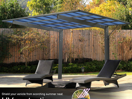 Outdoor Carport, Single Carport Aluminum Metal Frame And Polycarbonate Panels Car Port For Outdoor Driveway Car, Truck - Charcoal