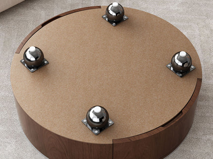 Round Coffee Table With 2 Drawers For Living Room - Walnut Brown / White / Multi