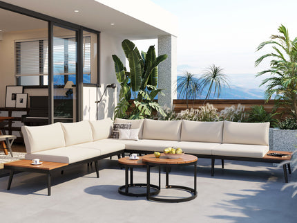 Modern Outdoor Sectional Sofa Set With Nesting Coffee Tables