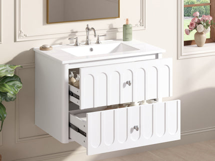Floating Bathroom Vanity With Oval Knobs & Round Edge, Soft Close Drawer Slides