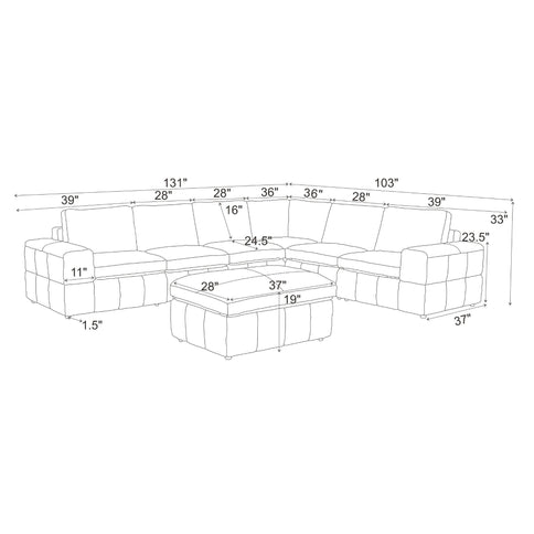 Large Square Arms Modular Sectional