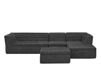 U-Shaped Modular Sectional Sofa With Chaise And Movable Ottoman With Wave-Shaped Armrest