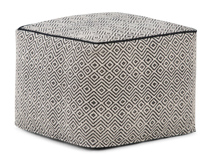 Brynn - Square Pouf - Patterned Black / Natural