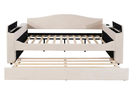 Upholstered Daybed With Storage Armrests, Trundle And Latest Integrated tooth Audio System