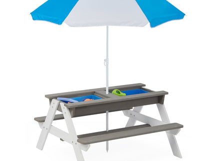 3-In-1 Kids Outdoor Wooden Picnic Table With Umbrella, Convertible Sand & Water, ASTM & CPSIA Certification