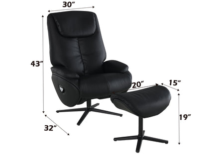 Labotina - Top Grain Leather Accent Chair With Swivel & Ottoman - Black