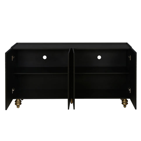 Modern Fluted Sideboard Buffet With Storage, Curve Element, 4 Doors With Adjustable Shelves