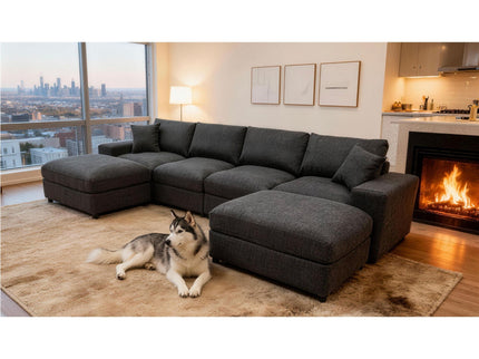 Sectional Sofa With 2 Ottomans And Toss Pillows