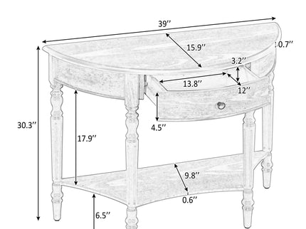 Half Moon Console Table With Drawer & Shelf For Living Room - Walnut