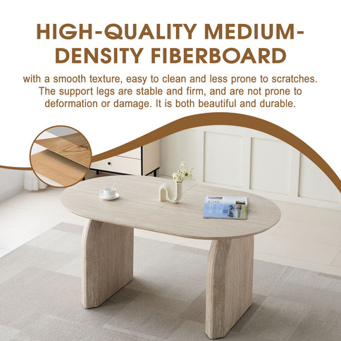 Oval Extendable Dining Table With Dual Pillar Design - Off White