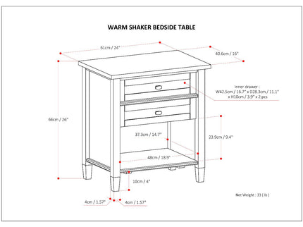 Warm Shaker - Bedside Table - Light Golden Brown