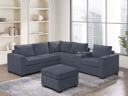 Contemporary L-Shaped Sectional Set With USB Console & Ottoman