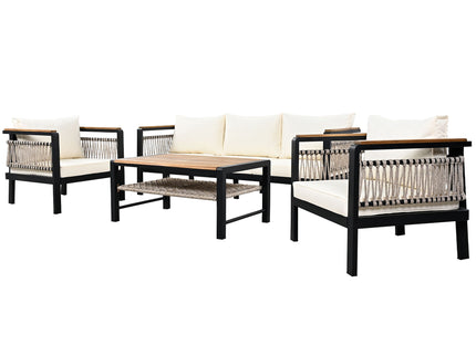 4 Pieces Outdoor Sectional Sofa Set 5 Person Patio Seating Group Outdoor Conversation Set With Cushions And A Coffee Table For Patios