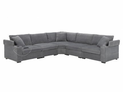 Convertible L Shaped Sectional Corner Couch With Armrest Storage Cup Holders USB Charger, Irregular Corner Oversized Comfy Modular Sofa