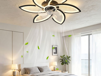 30" Flower 6 Speed Ceiling Fan With Remote Controlled LED Lights, Low Profile Flush Mount Fan