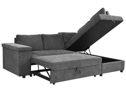 L Shaped Couch With Pull Out Bed And Storage Sectional Sleeper Sofa With Hidden Storage, Wide Armrest With Storage, For Living Room, Apartment, Bedroom, Office