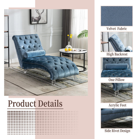 Chaise Lounge Indoor, Button Tufted Upholstered Chaise Lounge Chair With Pillow