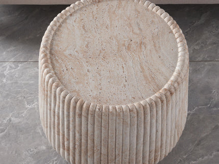 Fluted Drum Accent Coffee Table For Indoor / Outdoor - Beige / Yellow