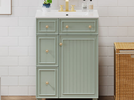 Transitional Style Bathroom Vanity Cabinet With Ceramic Sink