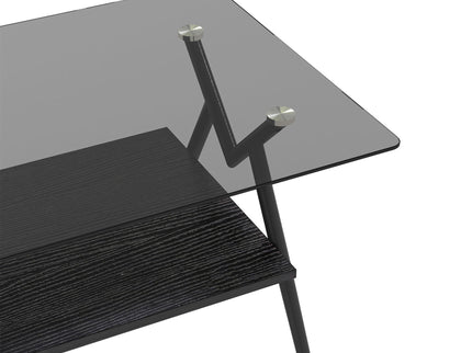 Rectangle Coffee Table With Tempered Glass Top And Shelf, Modern Table For Living Room