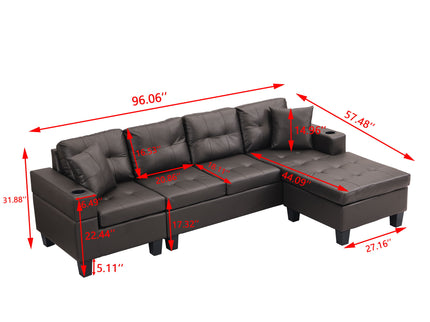 Modern Sectional Sofa Set With Chaise Lounge And Cup Holder