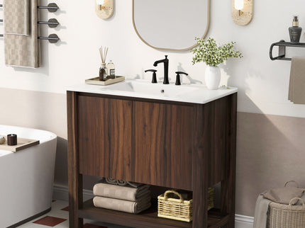 Modern Bathroom Vanity With Rectangle Ceramic Sink, Soft Closing Doors