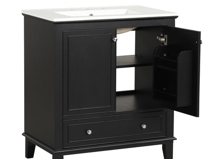 30" Bathroom Vanity With Sink Combo, Multi Functional Bathroom Cabinet With Doors And Drawer - Black