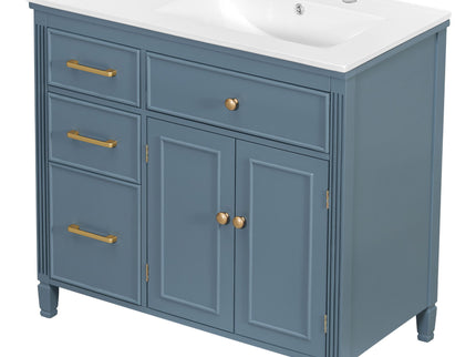 Modern Bathroom Vanity With Ceramic Sink, Freestanding, One Tip Out Drawer, 3 Side Drawers, Adjustable Shelf
