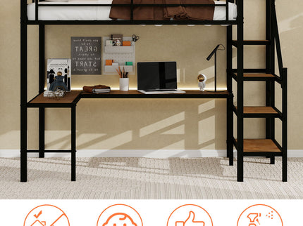 Loft Bed & L-Shaped Desk, Large Storage Space