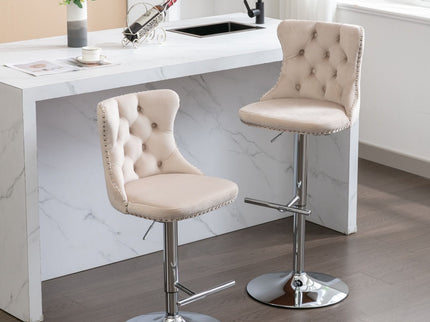 Swivel Barstools Adjusatble Seat Height From 25-33", Modern Upholstered Base Bar Stools With Backs Comfortable Tufted For Home Pub And Kitchen Island (Set of 2)