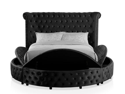 Glam Button Tufted Wingback Round Bed With Storage And USB Ports