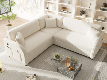 L-Shaped Couch With Pull-Out Bed, Oversize Convertible Sleeper Sofa With Side Pocket & USB Port