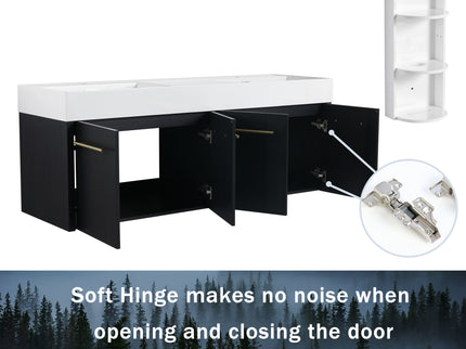 Modern Wall Mounted Bathroom Vanity With Resin Sink And Storage Rack