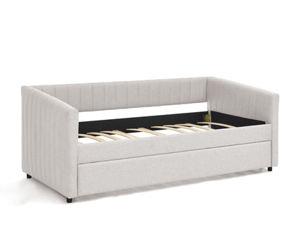 Upholstered Daybed With Trundle With Vertical Stripes