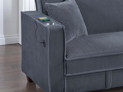 Modern Convertible Sofa With Hidden Storage USB Port, Cup Holder