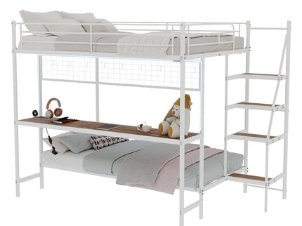 Bunk Bed With Built In Desk And LED Lighting