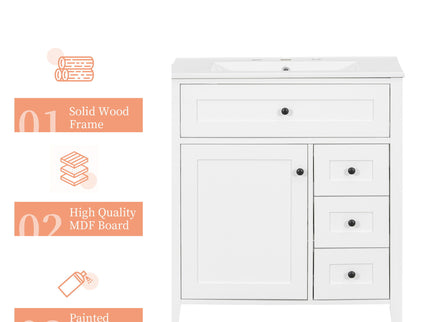 Bathroom Vanity With Sink, 3 Drawers And Adjustable Shelf