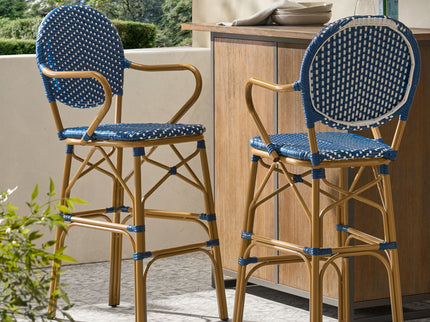 Outdoor Wicker And Aluminum French Barstools (Set of 2)