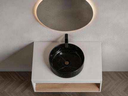 Floating Bathroom Vanity With Vessel Sink With Open Shelf Storage