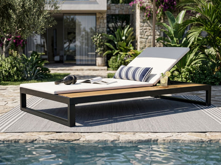 Chaise Lounge Set, 5 Position Adjustable, Flat Side Surface Storage