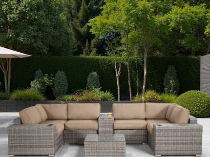 Modern Patio Rattan Sectional Set With Cushions