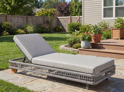 Outdoor Chaise Lounge With Wheels, 5 Position Adjustable Backrest