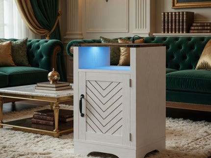 Farmhouse Nightstand With Charging Station & Storage