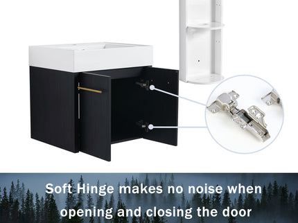 Modern Wall Mounted Bathroom Vanity With Resin Sink And Storage Rack