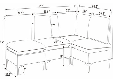 Upholstered Modular Sectional With Tall Legs, Medium Firm Seat