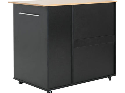 Mobile Kitchen Cart With Storage With 2 Doors, 3 Drawers & Adjustable Shelf - Black / Natural